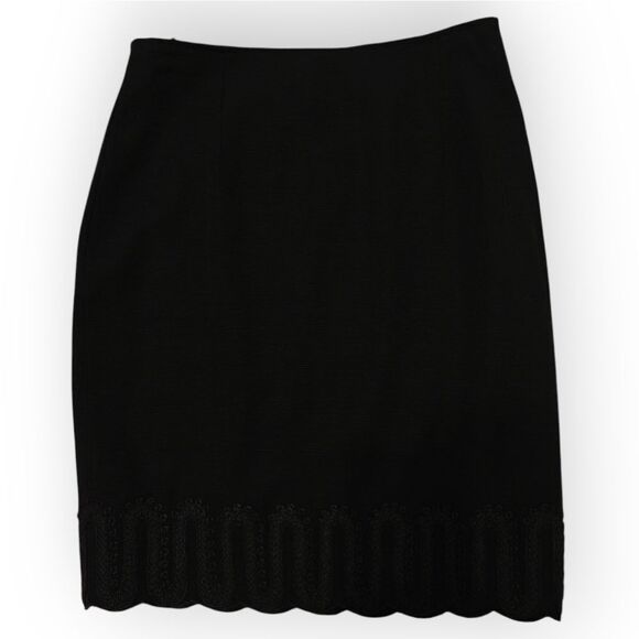 Genny Italy Wool Black Pencil Skirt with Elegant Hem for Cocktail Sz 6 - Picture 2 of 9